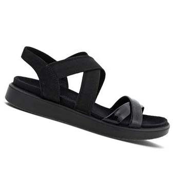 Women's Ecco Flowt Flat Strappys Sandals Black | SG 181FDN